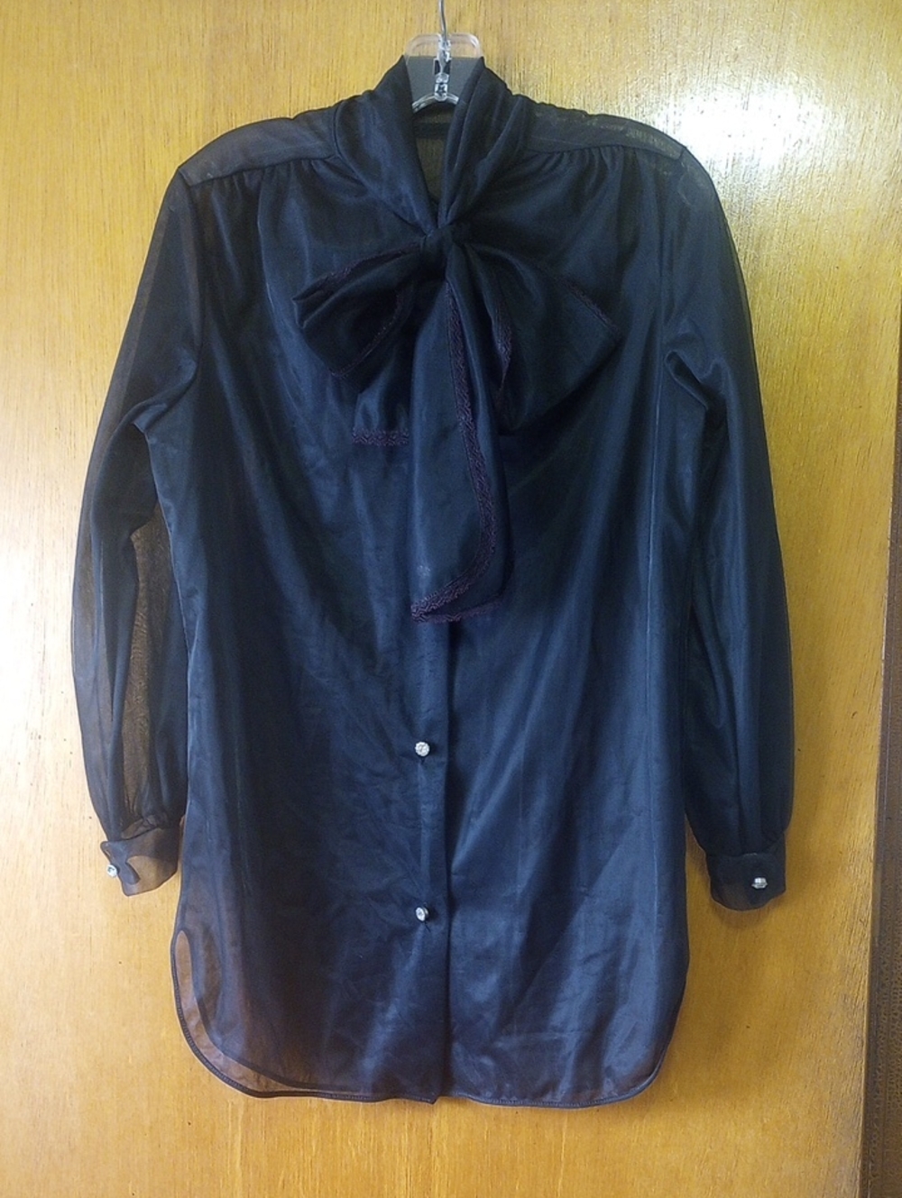 Classic Traditional Sheer Vintage Neutral Black Robe, Fancy Buttons & Bow, Med?